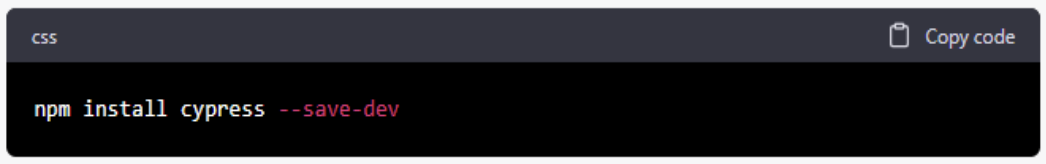 Cypress installation command code