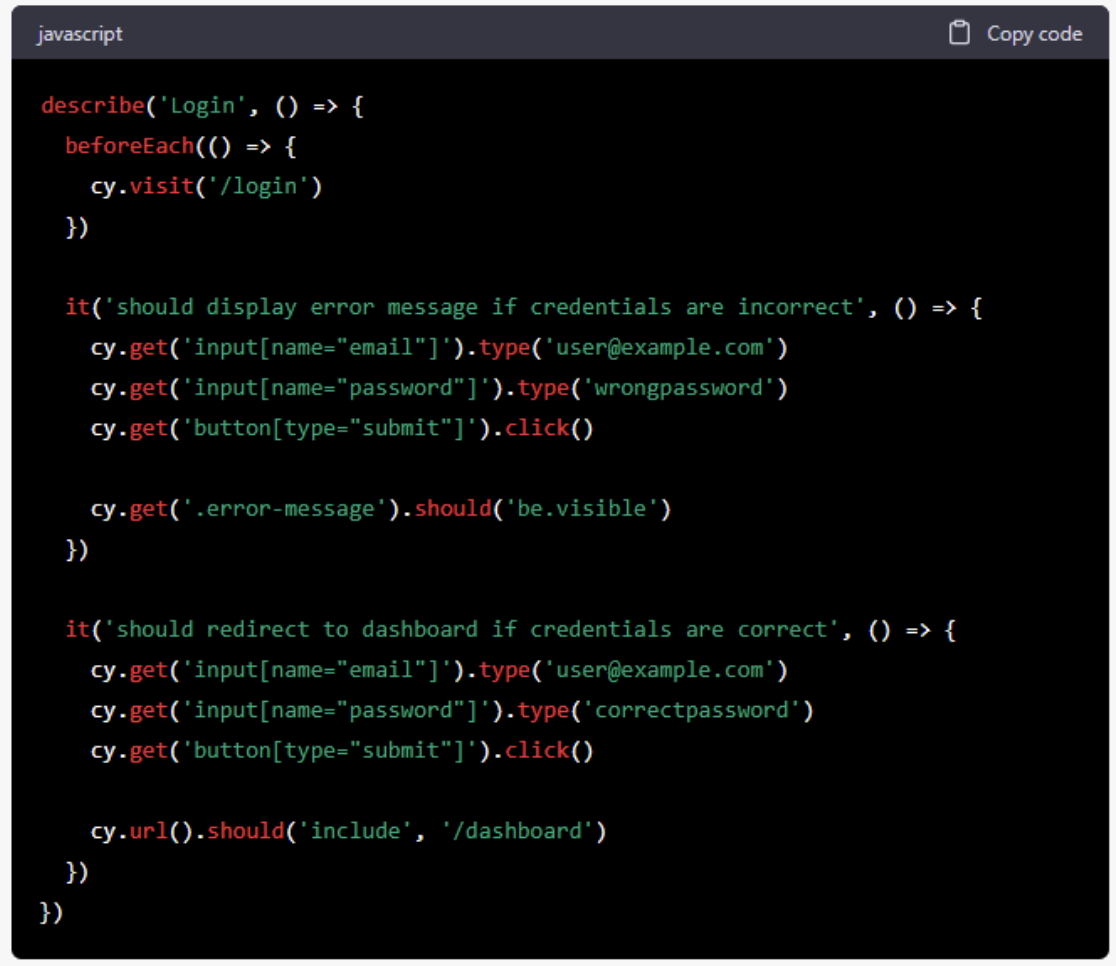 Front-end Cypress test