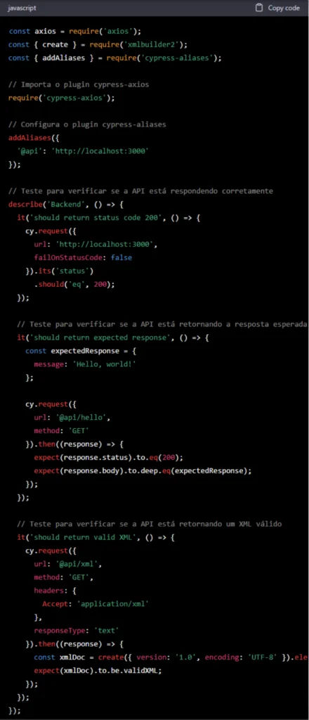 Back-end Cypress test