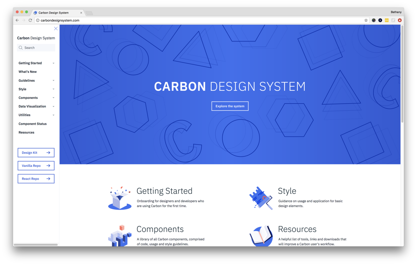 Print do Design System Carbon da IBM